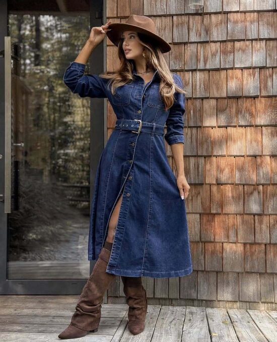 Džinsinė suknelė su diržu